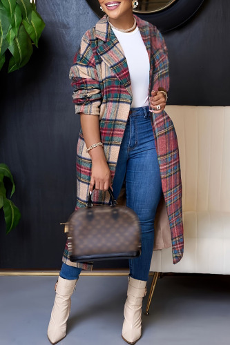 Casual Plaid Patchwork Turn-back Collar Outerwear