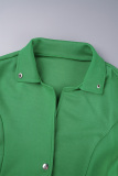 Green Street Solid Patchwork Draw String Buttons Turndown Collar Outerwear