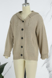 Blue Casual Solid Buttons Basic Hooded Collar Outerwear