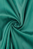 Green Sexy Solid Patchwork Pleated V Neck Long Dress Dresses