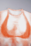 Orange Casual Print Basic O Neck Long Sleeve Dresses