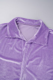 Purple Casual Solid Cardigan Vests Pants Long Sleeve Three Piece Set