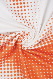 Orange Casual Print Basic O Neck Long Sleeve Dresses