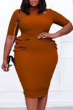 Casual Solid Patchwork O Neck Pencil Skirt Plus Size Dresses