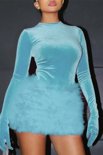Blue Casual Solid Patchwork O Neck Sleeveless Two Pieces