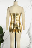 Gold Sexy Solid Backless Strapless Sleeveless Two Pieces