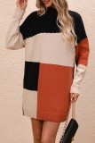 Casual Patchwork Contrast O Neck Long Sleeve Dresses