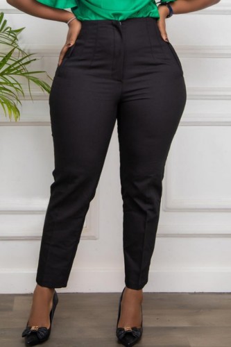 Casual Solid Basic Regular High Waist Conventional Solid Color Trousers
