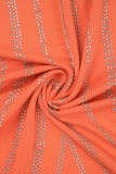 Orange Sexy Patchwork Hot Drilling Feathers Backless Spaghetti Strap Wrapped Skirt Dresses