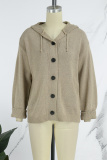 Blue Casual Solid Buttons Basic Hooded Collar Outerwear