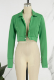 Green Street Solid Patchwork Draw String Buttons Turndown Collar Outerwear