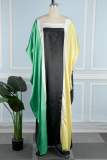 Green Casual Patchwork Contrast Square Collar Long Dress Plus Size Dresses