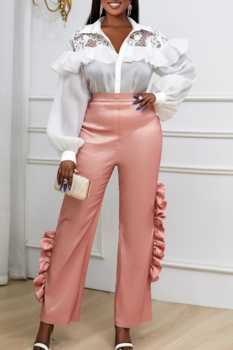 Casual Solid See-through Turndown Collar Long Sleeve Two Pieces