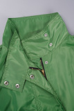 Green Casual Solid Patchwork Draw String Pocket Buttons Zipper Turndown Collar Outerwear