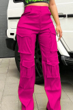 Purple Casual Solid Patchwork Regular High Waist Conventional Solid Color Trousers