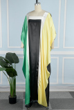 Green Casual Patchwork Contrast Square Collar Long Dress Plus Size Dresses