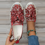 Casual Patchwork With Bow Rhinestone Round Comfortable Out Door Flats Shoes