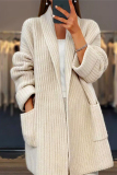 Casual Simplicity Solid Pocket Weave Cardigan Collar Outerwear