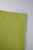 Green Yellow Casual Solid Basic Square Collar Short Sleeve Two Pieces