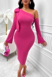 Casual Solid Backless Oblique Collar Long Sleeve Dresses