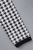 Black White Casual Print Patchwork O Neck Long Sleeve Three Piece Set
