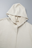 Khaki Casual Solid Cardigan Hooded Collar Outerwear