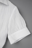 White Sexy Solid Patchwork V Neck Short Sleeve Dress Dresses
