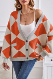 Street Geometric Contrast Weave Cardigan Collar Outerwear