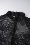 Black Sexy Solid Lace Patchwork O Neck Regular Jumpsuits