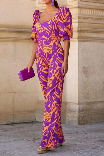 Casual Solid Frenulum V Neck Regular Jumpsuits