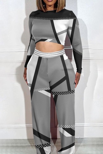 Street Color Block Patchwork O Neck Plus Size Two Pieces