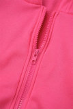 Pink Casual Solid Patchwork Draw String Pocket Zipper Hooded Collar Long Sleeve Two Pieces