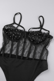 Black Sexy Patchwork Sequins Slit V Neck Long Dress Dresses