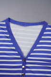 Casual Striped Patchwork Buttons V Neck Plus Size Tops
