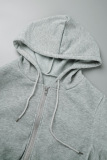 Grey Casual Solid Patchwork Draw String Pocket Zipper Hooded Collar Long Sleeve Two Pieces