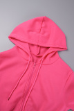 Blue Casual Solid Patchwork Draw String Pocket Zipper Hooded Collar Long Sleeve Two Pieces