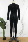 Black Casual Solid Basic Half A Turtleneck Skinny Jumpsuits