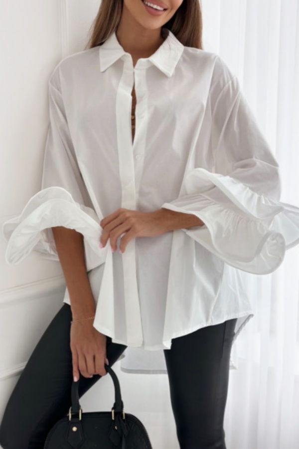 Casual Solid Patchwork Shirt Collar Tops