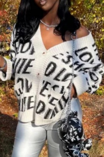 Casual Letter Patchwork V Neck Outerwear