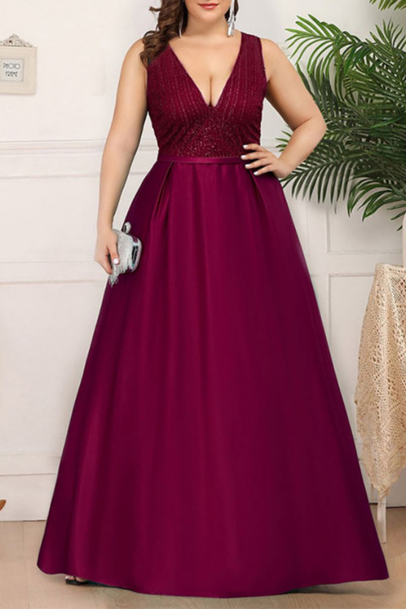 Sexy Patchwork Sequins V Neck Long Sleeve Dresses main image 1