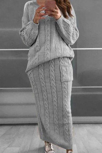 Fashion Street Solid Patchwork O Neck Long Sleeve Two Pieces