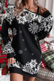 Casual Snowflakes Printing Oblique Collar Printed Dress Dresses