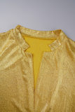 Yellow Casual Solid Patchwork Plus Size Two Pieces