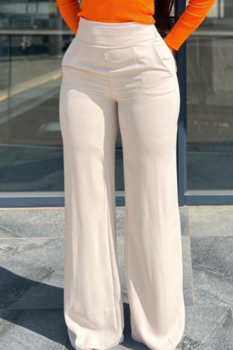 Casual Solid Pocket Basic Regular High Waist Conventional Solid Color Trousers