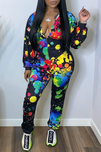 Casual Print Tie-dye Hooded Collar Long Sleeve Two Pieces