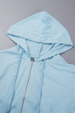 Elegant Solid Patchwork Draw String Pocket Zipper Hooded Collar Long Sleeve Two Pieces