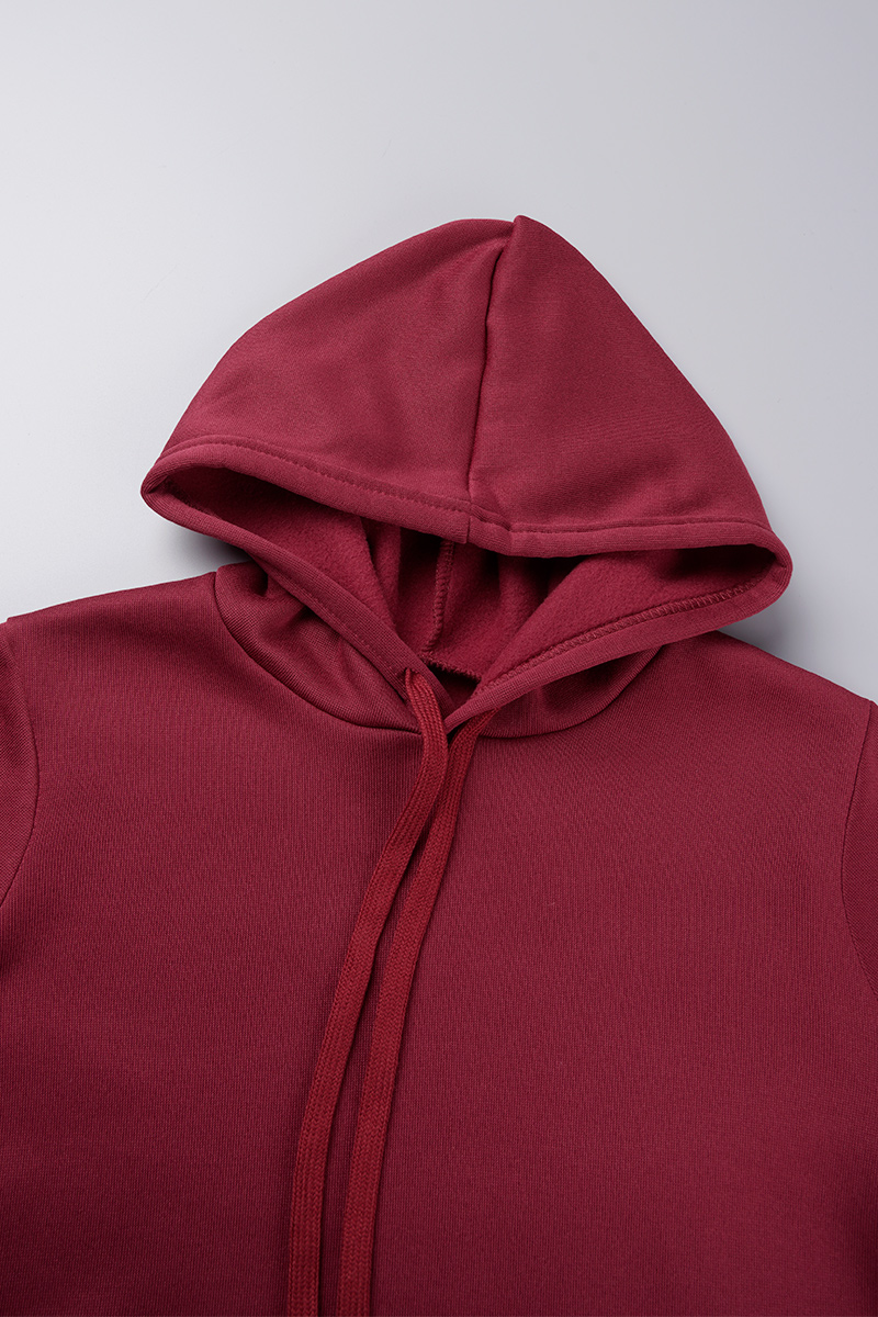 Elegant Solid Patchwork Hooded Collar Long Sleeve Two Pieces