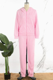 Pink Street Solid Patchwork Pocket Zipper Hooded Collar Long Sleeve Two Pieces