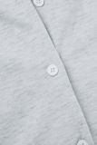 Grey Casual Street Daily Simplicity Patchwork Pocket Contrast Asymmetrical Collar Regular Jumpsuits