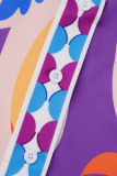 Purple Orange Casual Daily Elegant Vacation Print Cardigan Printing Turndown Collar Short Sleeve Two Pieces